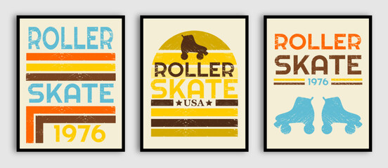 Retro vintage roller skate posters design set
