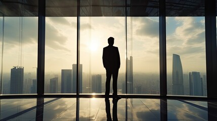 Fototapeta na wymiar silhouette of a businessman in the window