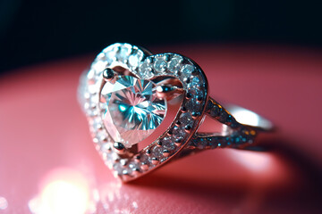 Fototapeta premium Elegant heart diamond ring. Generative AI