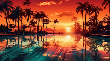 Luxurious beachfront resort swimming pool with tropical landscape. Generative ai