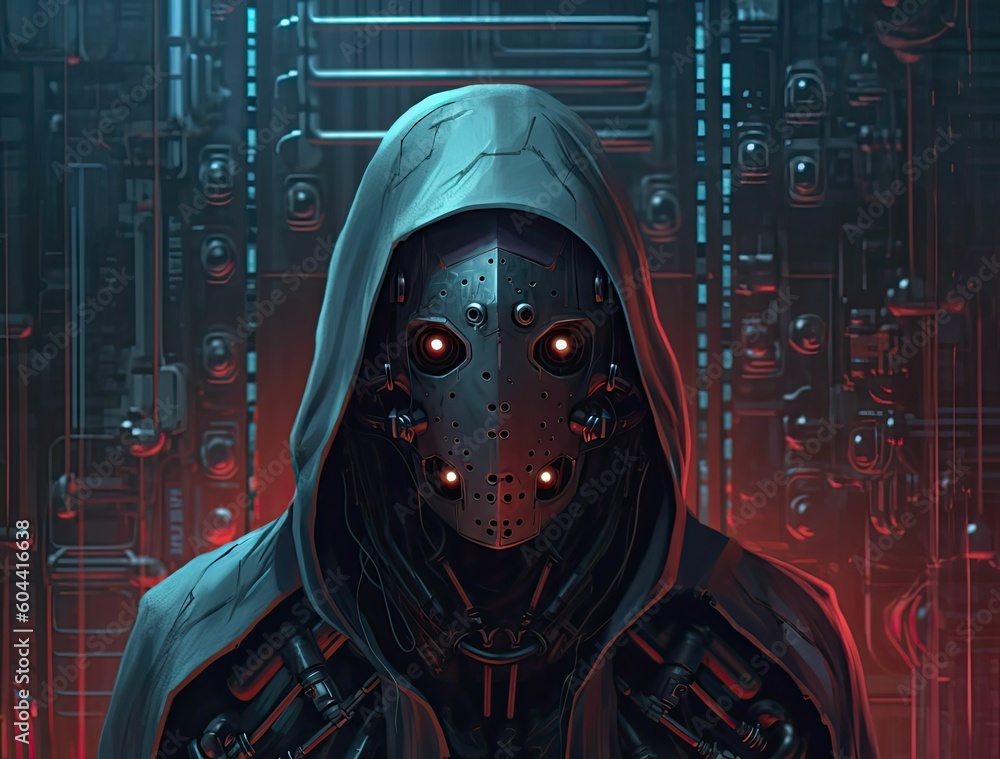 Sticker Futuristic hacker with a Hood and Glowing Eyes - Generative AI