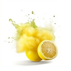 Explosión de limón en forma de humo con su jugo. Arte conceptual. Generative AI. - obrazy, fototapety, plakaty