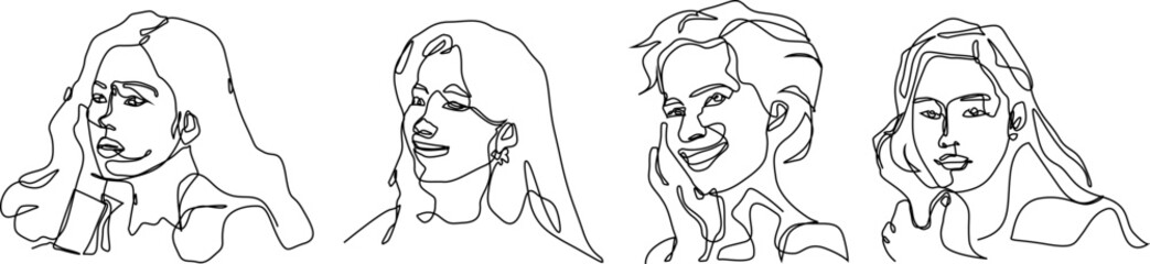 Bundle set of continuous line illustrations of women