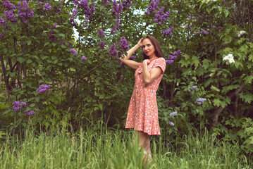 Evening in the botanical garden when the lilac blossomed