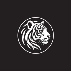 Abstract tiger head, icon logo template design, isolated white background. Black and white in doodle. cartoon style