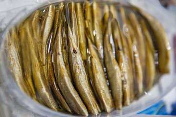 Smoked sprats closeup