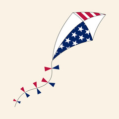 Clip art of hand drawn 4th of July kite, on isolated background. Design for Independence Day, 4th of July, freedom celebration. Patriotic and memorial decoration.