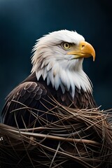 Obraz premium Moment of tenderness between a pair of Bald eagle birds,Two birds in love, Generative AI