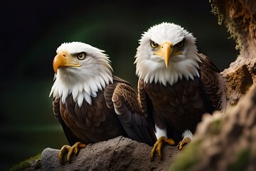 Moment of tenderness between a pair of Bald eagle birds,Two birds in love, Generative AI