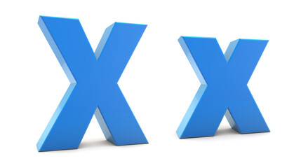 Capital and Small letter X 3d isolated on white background. X letter 3d. 3D rendering.