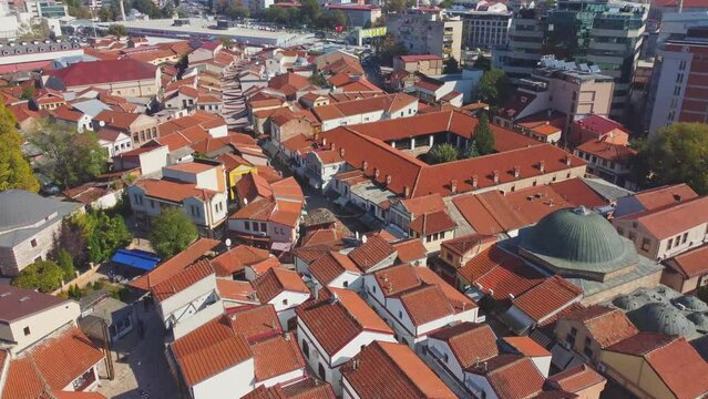 Skopje, Republic of North Macedonia. Old town aerial view