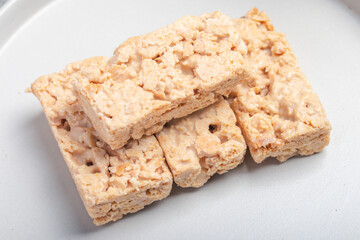 Milk flavored wafers in a white plate.Snack with tea.
