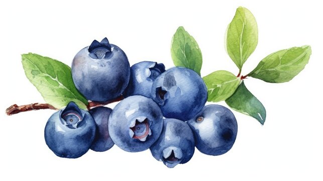 Watercolor blueberries isolated on white background. Generative AI