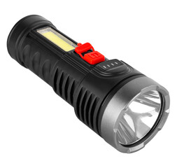 Hand-held LED flashlight - obrazy, fototapety, plakaty