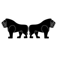 Symmetrical animal design, with two standing Hittite lions in profile. Black and white silhouette.