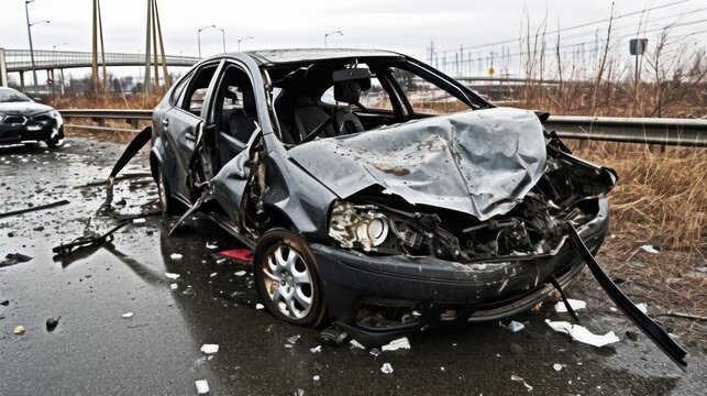 Damaged automobile, crashed after a car accident