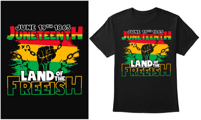 Fototapeta premium Juneteenth Land Of The Freeish- Juneteenth Black Day Quote typography Graphic Design For T-shirt, Banner, Poster, Mug, Hoodie, etc