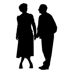 Vector illustration. Minimalism. Silhouette couple man and woman. Pensioners. Old men. An elderly couple.