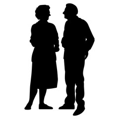 Vector illustration. Minimalism. Silhouette couple man and woman. Pensioners. Old men. An elderly couple.