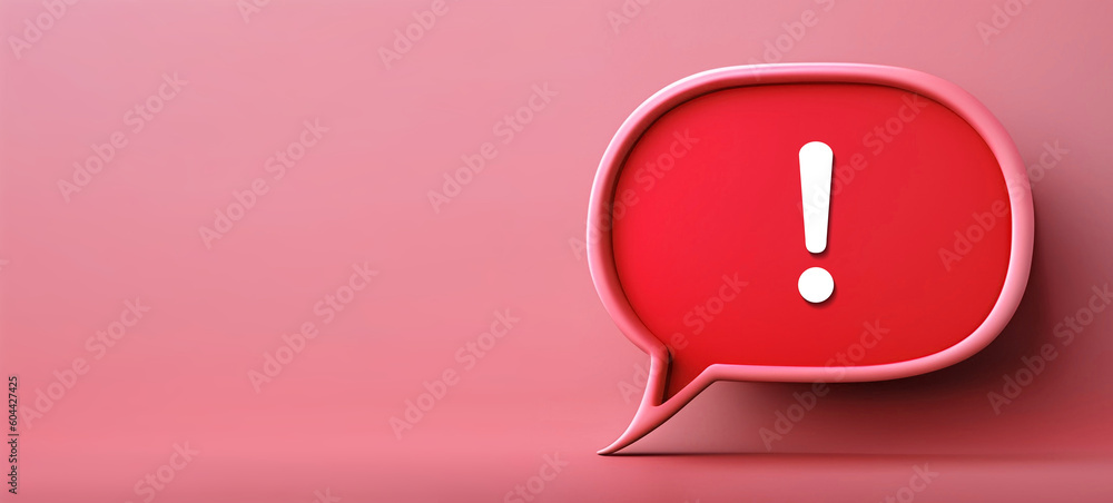 Poster exclamation mark with speech bubble on red background
