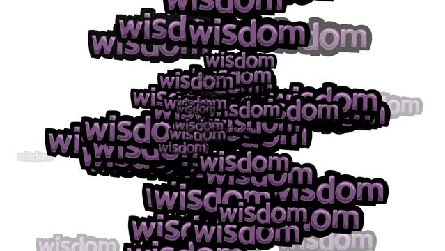 animated video scattered with the words WISDOM on a white background