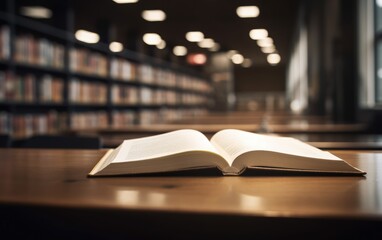 Fototapeta premium Book in library with open textbook, Generative AI