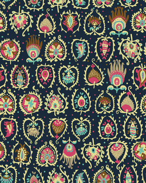 seamless pattern with flowers. traditional  art  colorful  , vintage Natural flourishing and blooming of plants seamless pattern. Suzani floral pattern  background for print