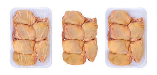 Different types of mockup of packaging with chicken meat isolated on white background - 604429620