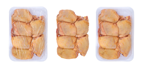 Different types of mockup of packaging with chicken meat isolated on white background