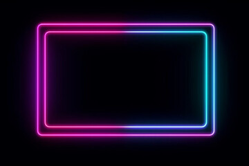 Abstract retro vintage neon glowing light frames on black background with copy space. Generative AI