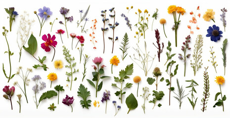 Colorful Wildflower Bouquet on White Background, generative AI