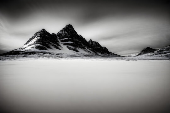 B&w Arctic Landscape With Snow Covered Mountains Generative AI