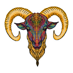 Aries. Colored texture portrait of a goat. Element for design