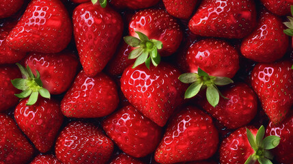 Overhead view of strawberries created with Generative AI - obrazy, fototapety, plakaty