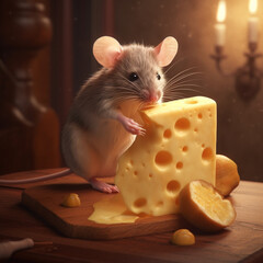 Mouse eating cheese. Generative AI.