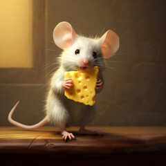 Mouse eating cheese. Generative AI.