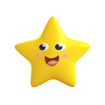 Cute yellow star smiling with a face on a transparent background, Generative AI