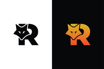 Initial Letter R with Fox Logo Design. Fox letter R logo with animal design template