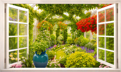 A Window to Nature's Blooming Paradise: Exploring the Lush Greenhouse.