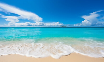 Blissful Tropical Beach with Clear Turquoise Ocean and Blue Sky, generative AI