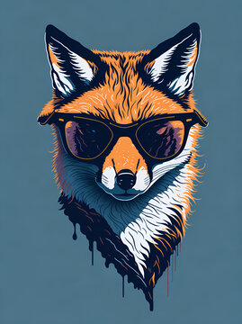 Cartoon fox in sunglasses. AI generated illustration