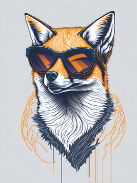 Cartoon fox in sunglasses. AI generated illustration