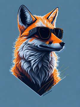 Cartoon fox in sunglasses. AI generated illustration