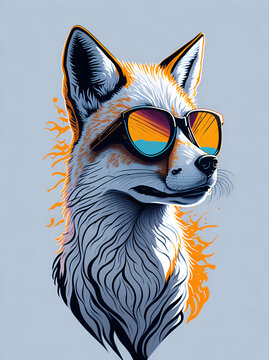Cartoon fox in sunglasses. AI generated illustration