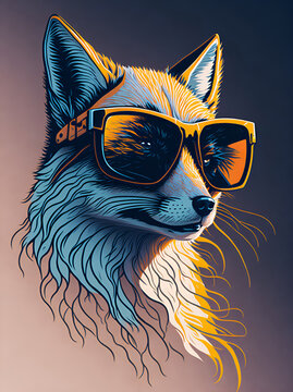 Cartoon fox in sunglasses. AI generated illustration