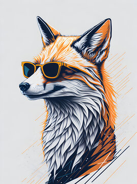 Cartoon fox in sunglasses. AI generated illustration
