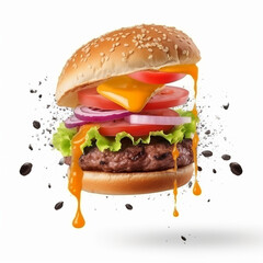 Burger fast food splash isolated image on white background