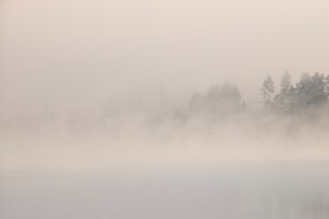 Lake, fog, quietness, morning