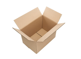 Open cardboard box close up isolated on white background