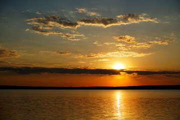 Naklejka na ściany i meble A beautiful sunset in the Berezinsky Reserve on the shore of Lake Plavno. Spring. April. 